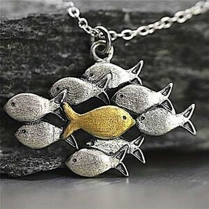 Ocean Inspired Fish Pendant Necklace Individuality Statement Silver Gold Tone